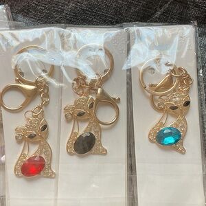 Cat Keychain with Gemstone Trio